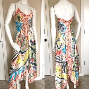 X-Back Gathered Waist Handkerchief Dress